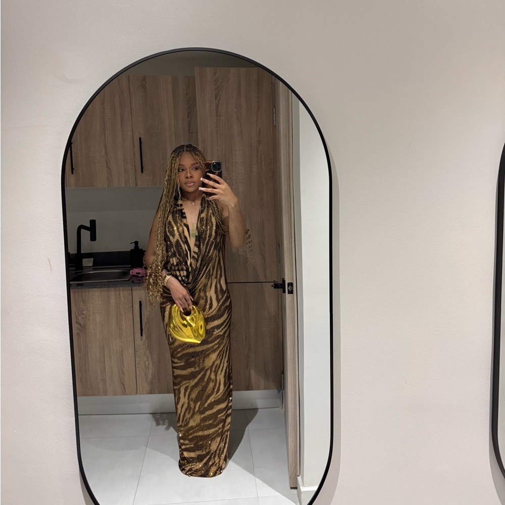 Fashion Nova Brown Zebra Print Maxi Dress